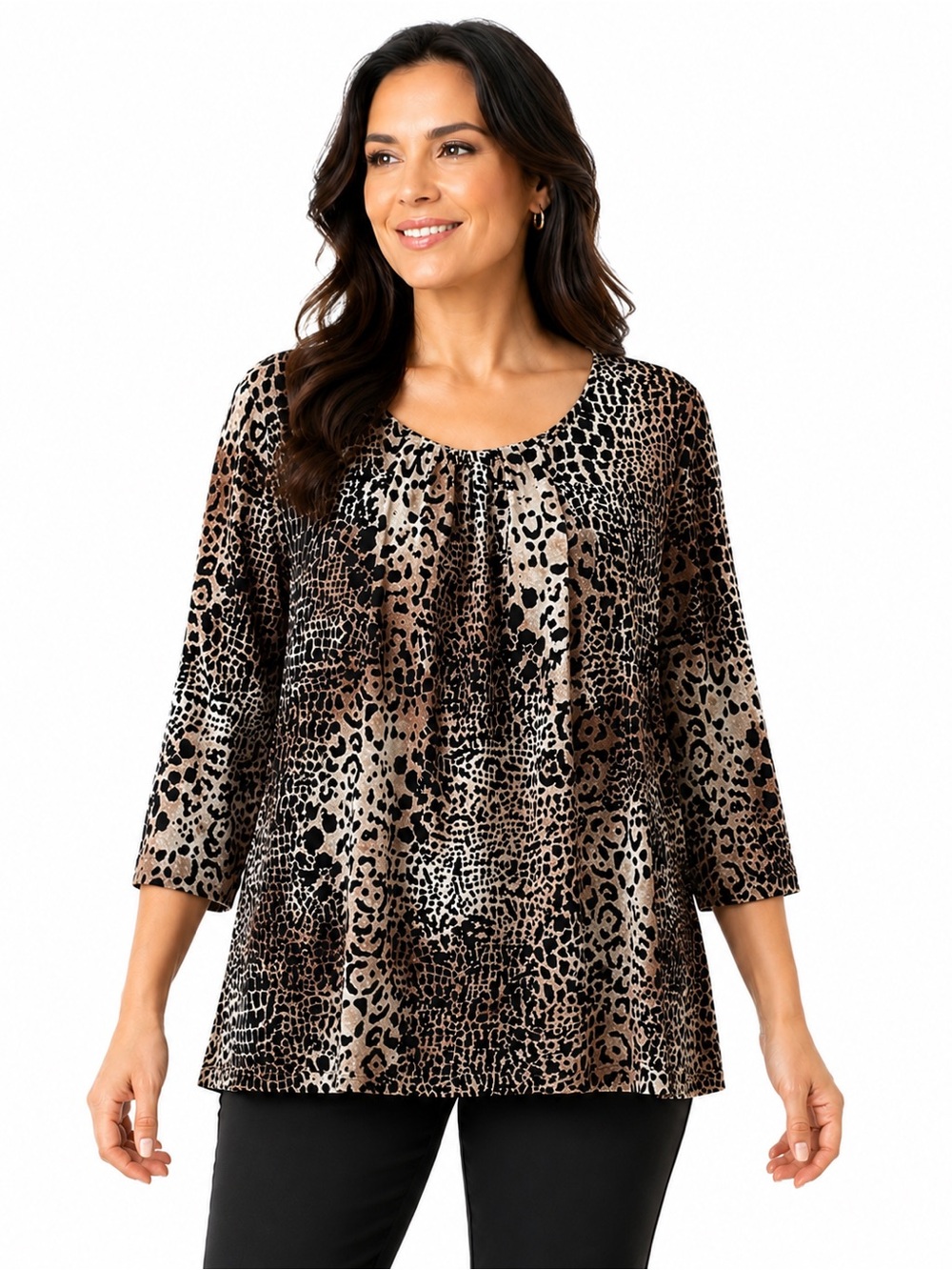 Chico's Size 3 Animal Print Women's Blouse Top Leopard Print Cheetah Chicos XL